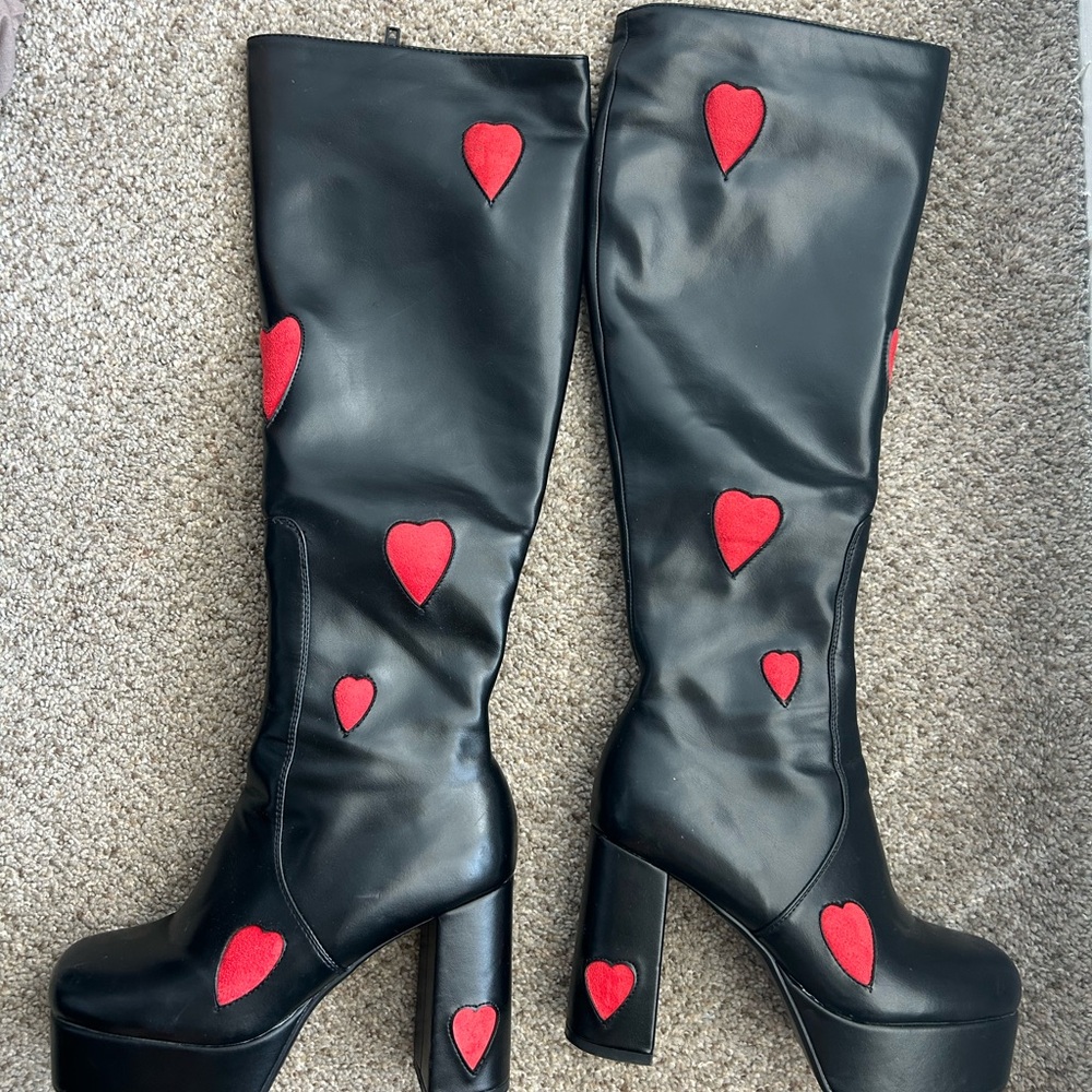 Black and Red Heart Heeled Boots